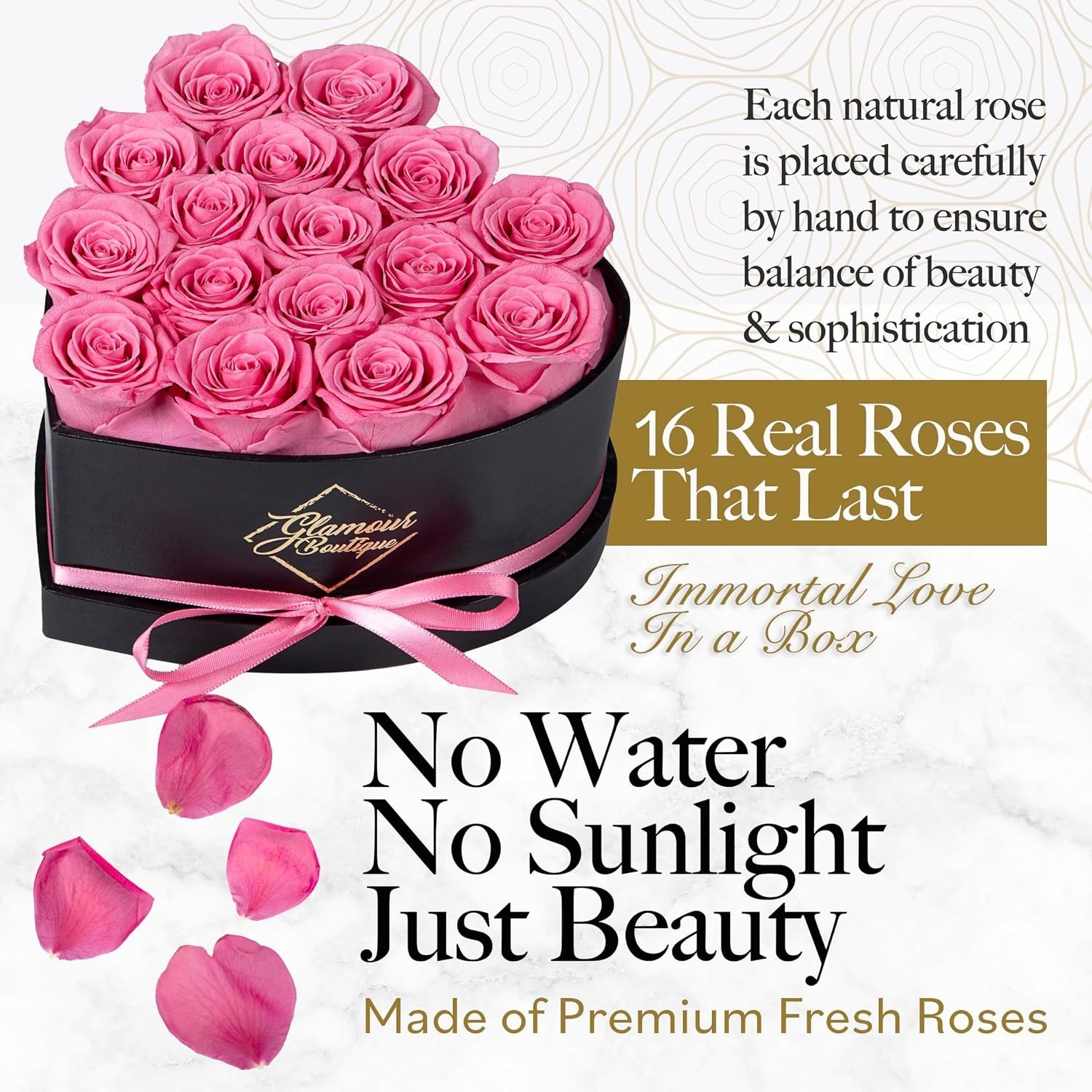 Preserved Roses Gift Box – Pink 16 Flowers