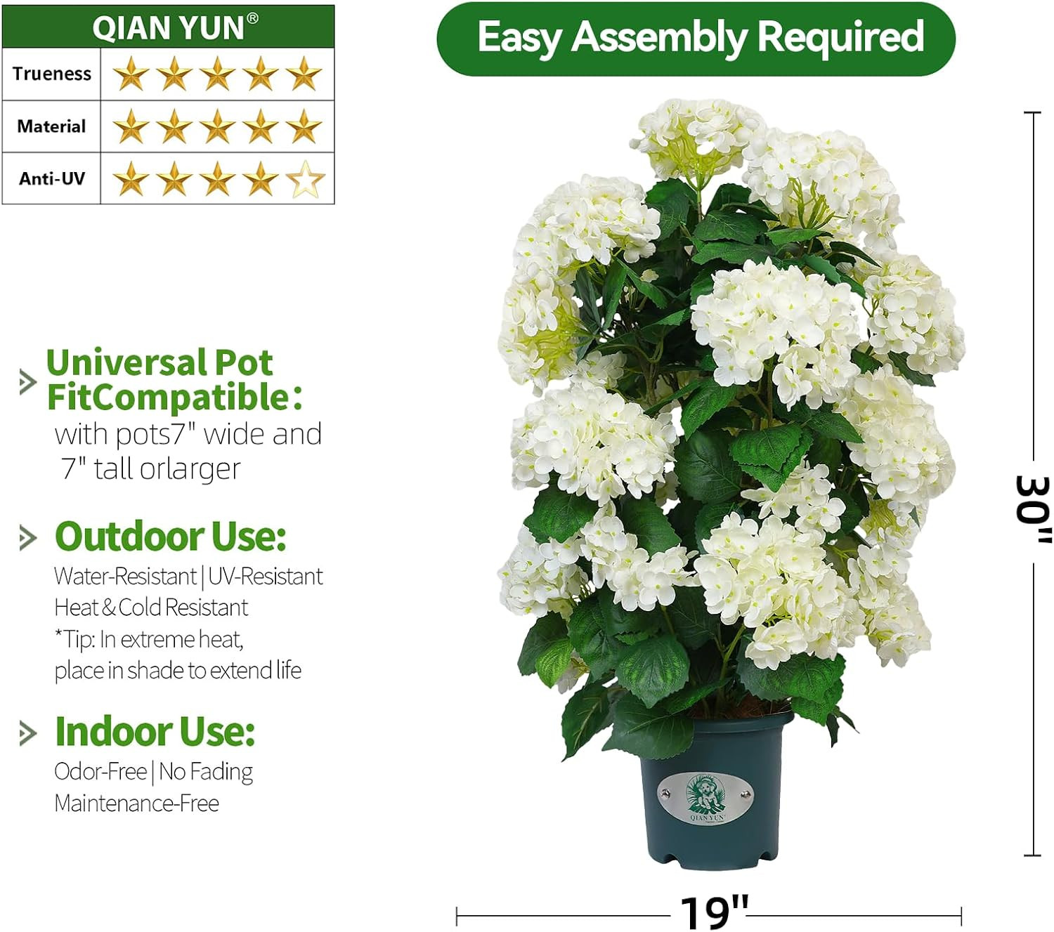 30″ Faux Hydrangea Tree (2 Pack) – Realistic White Flowers for Home Decor