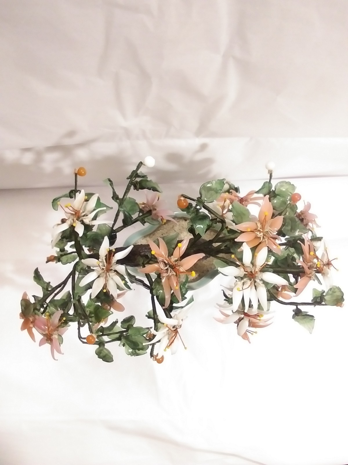 Vintage Glass Bonsai Cherry Blossom Tree 9 in. tall 12 in. wide. Exquisite.