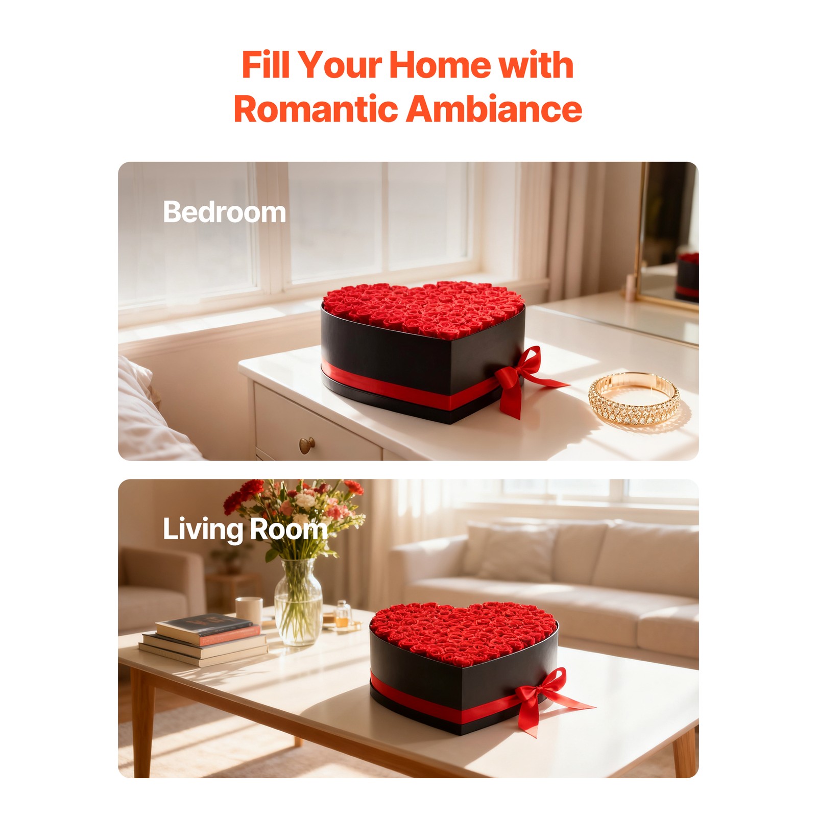 Uimoso Heart-Shaped Box with 100 Preserved Roses – Eternal Red Bouquet