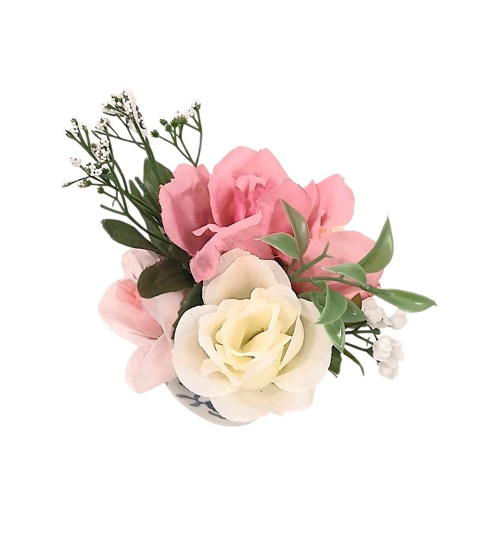 Dainty Pink White Roses Floral Arrangement Tea Party Cup POP-IN Birthday Bridal