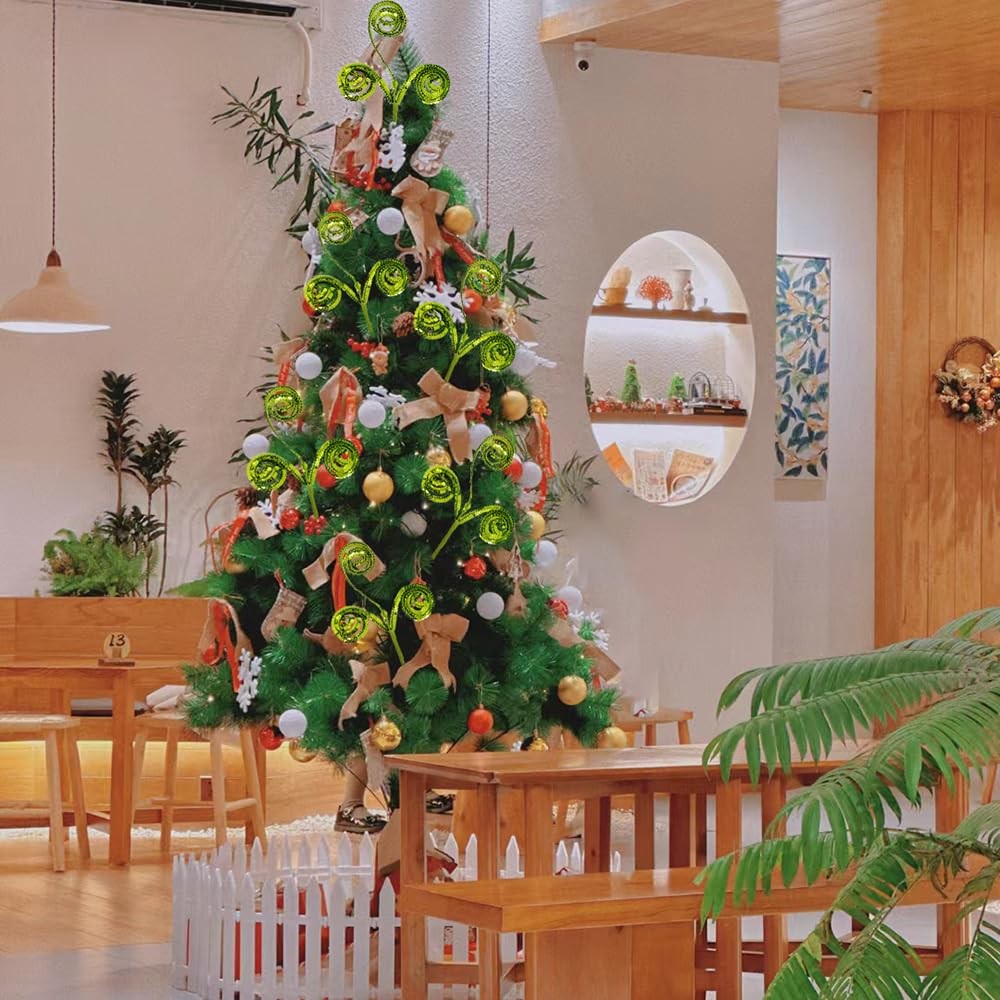 8 Pcs Christmas Tree Decoration Picks Glitter Candy Shape Curly Pick Artifici…