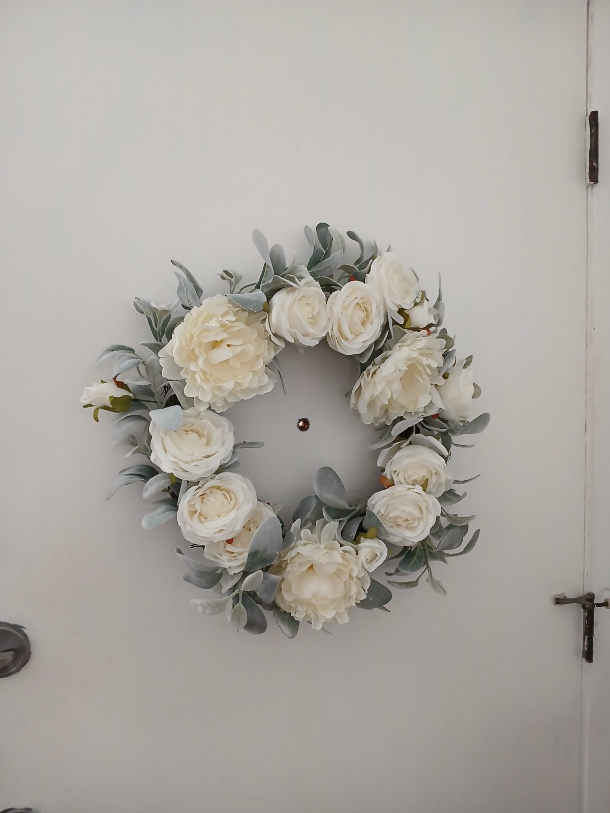 Gorgeous English White Roses & Sage Door Wreath 17″ Flower Elegant Summer Spring