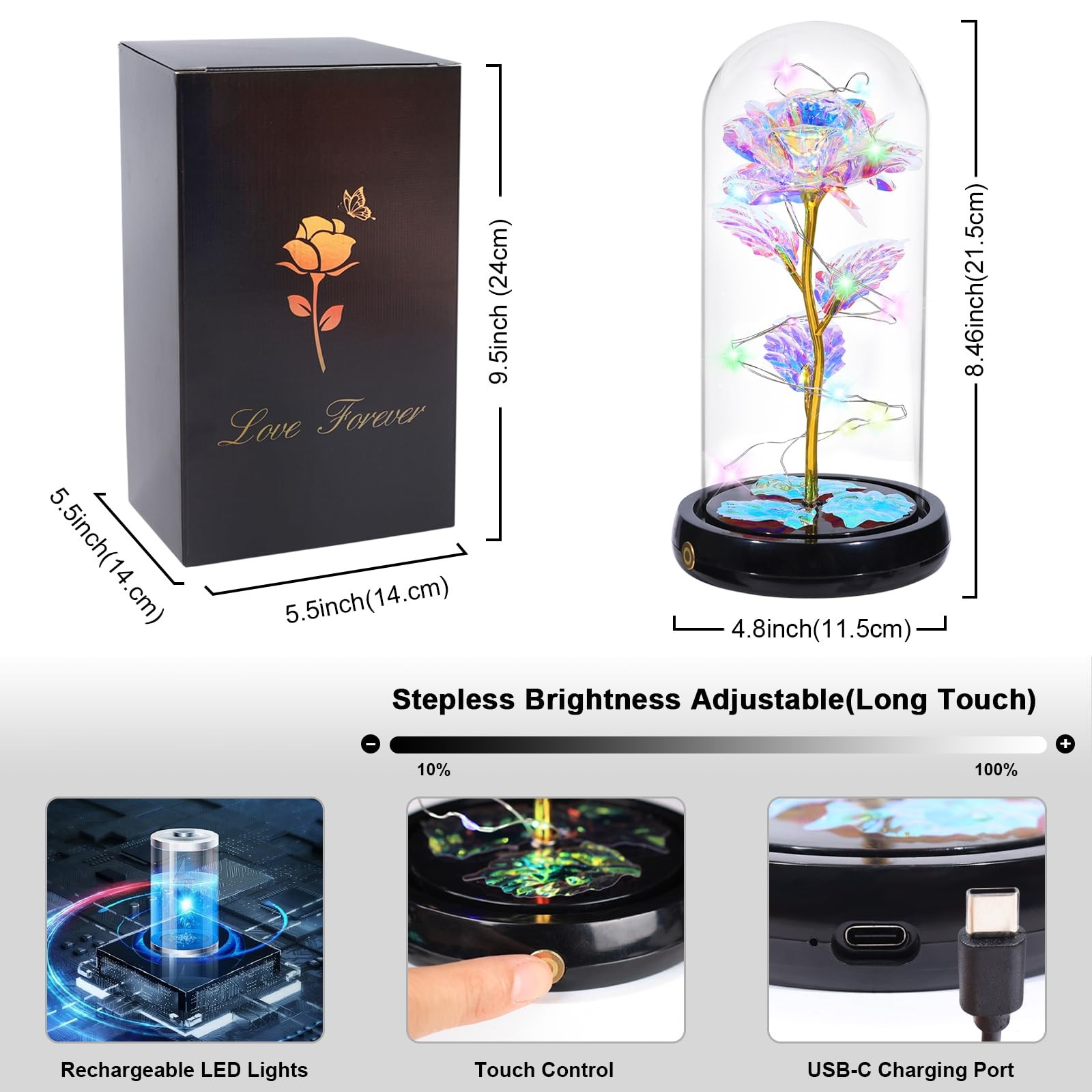 Mothers Day Flowers Gifts for Mom Gift, Rechargeable Galaxy Glass Rose in Gla…
