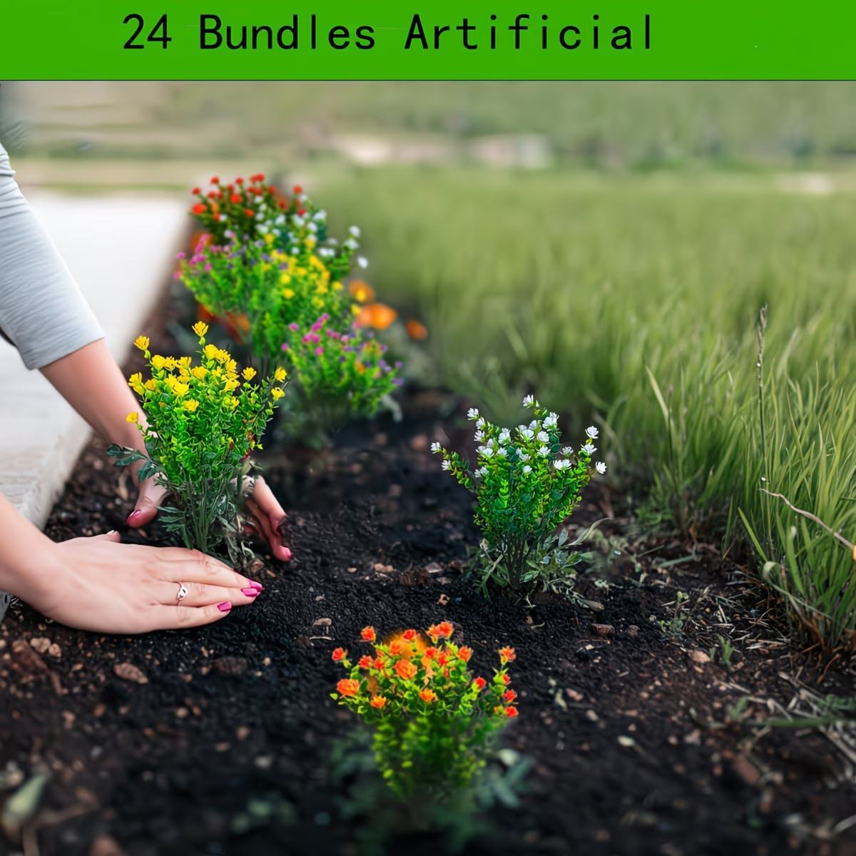 24 Bunches Of 8 Colors, Outdoor Human Fake Flowers Artificial Flowers UV Resista