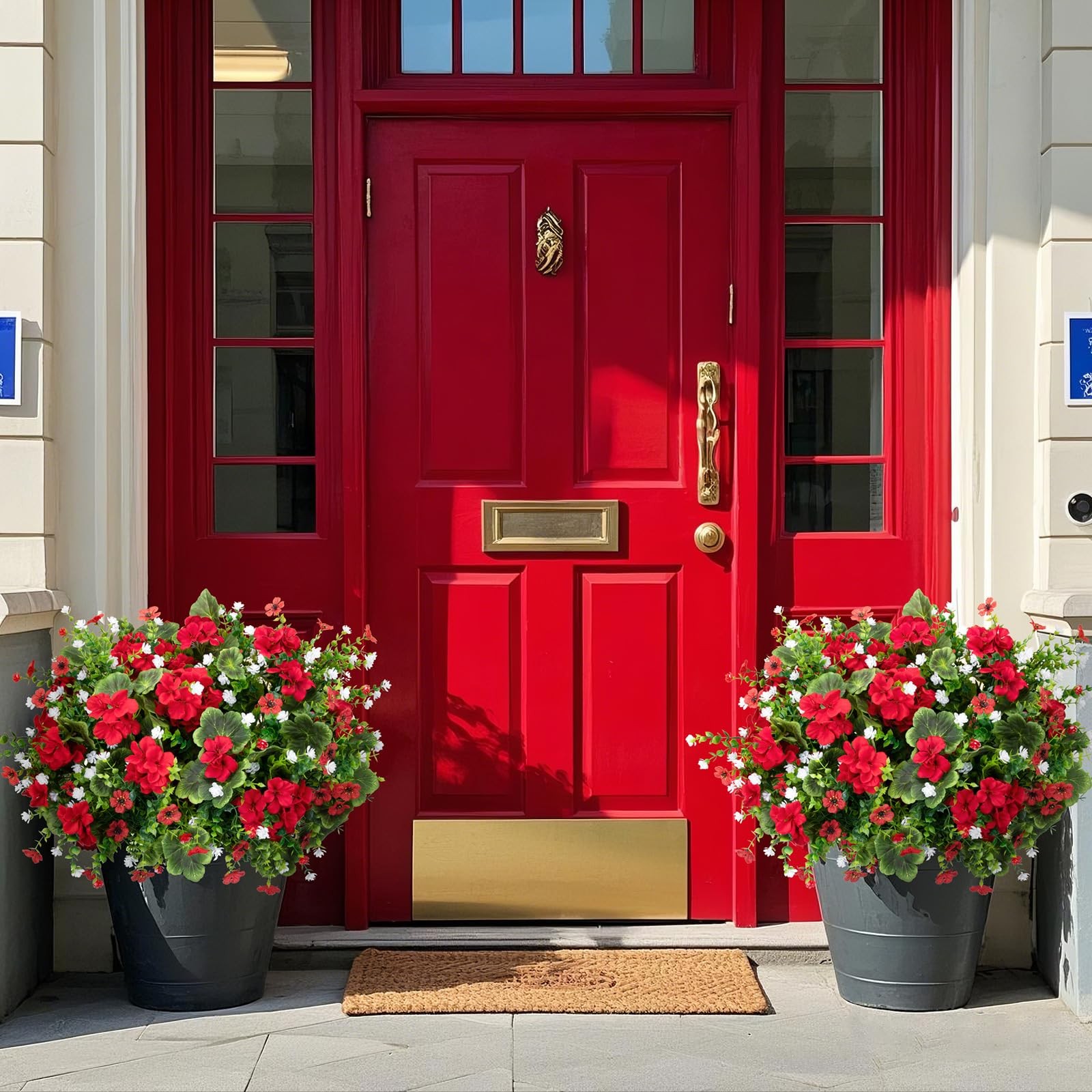 Ouddy Decor 18” Artificial Geraniums Flowers for Outdoors Decor, Large, Red