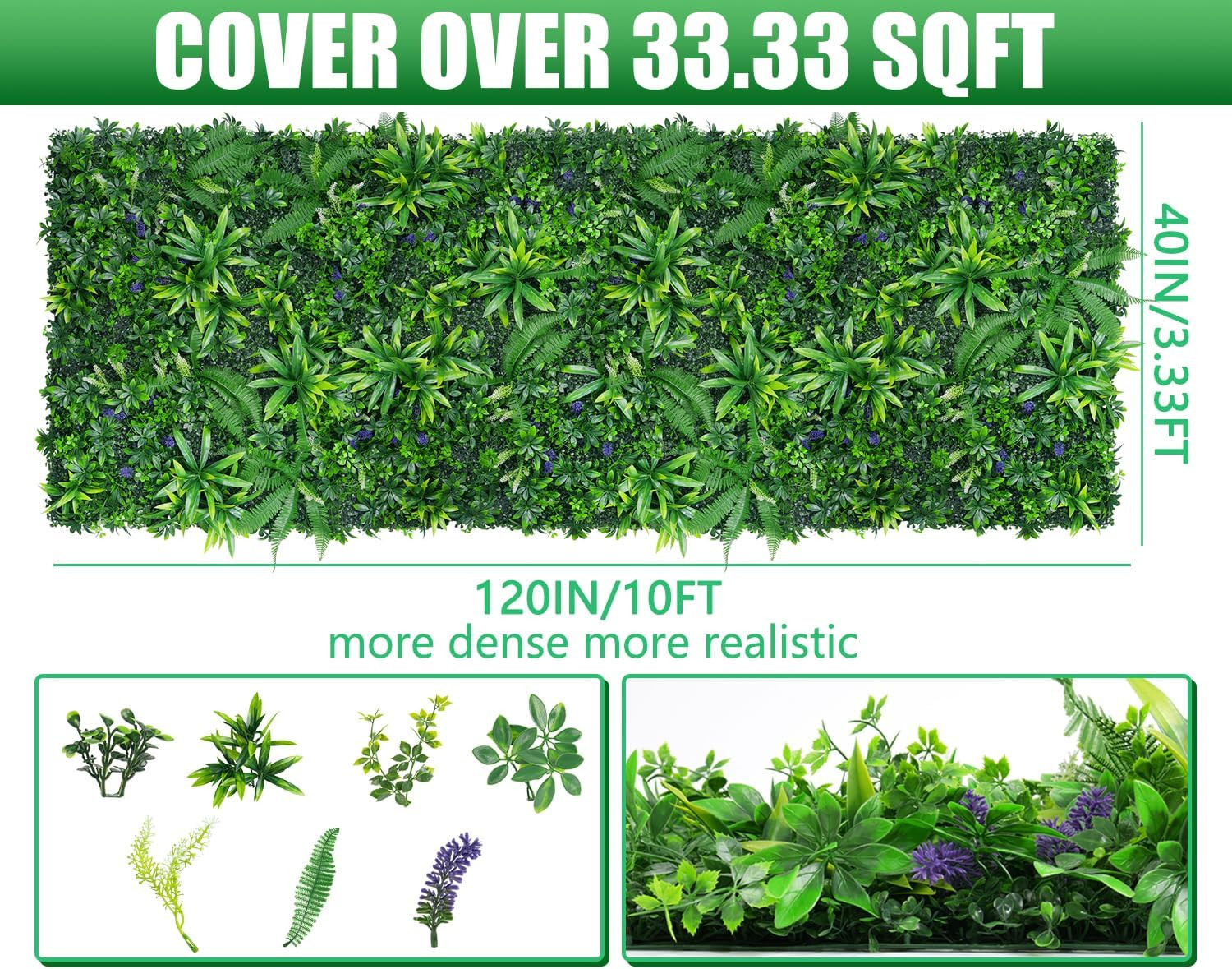 Artificial Boxwood Roll Panels, Grass Wall Panels 40″X120″(33.33 SQFT), Privacy