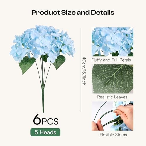 6 Bundles Hydrangea Artificial Flowers for Outdoors and Indoor, Bulk 30 Heads…