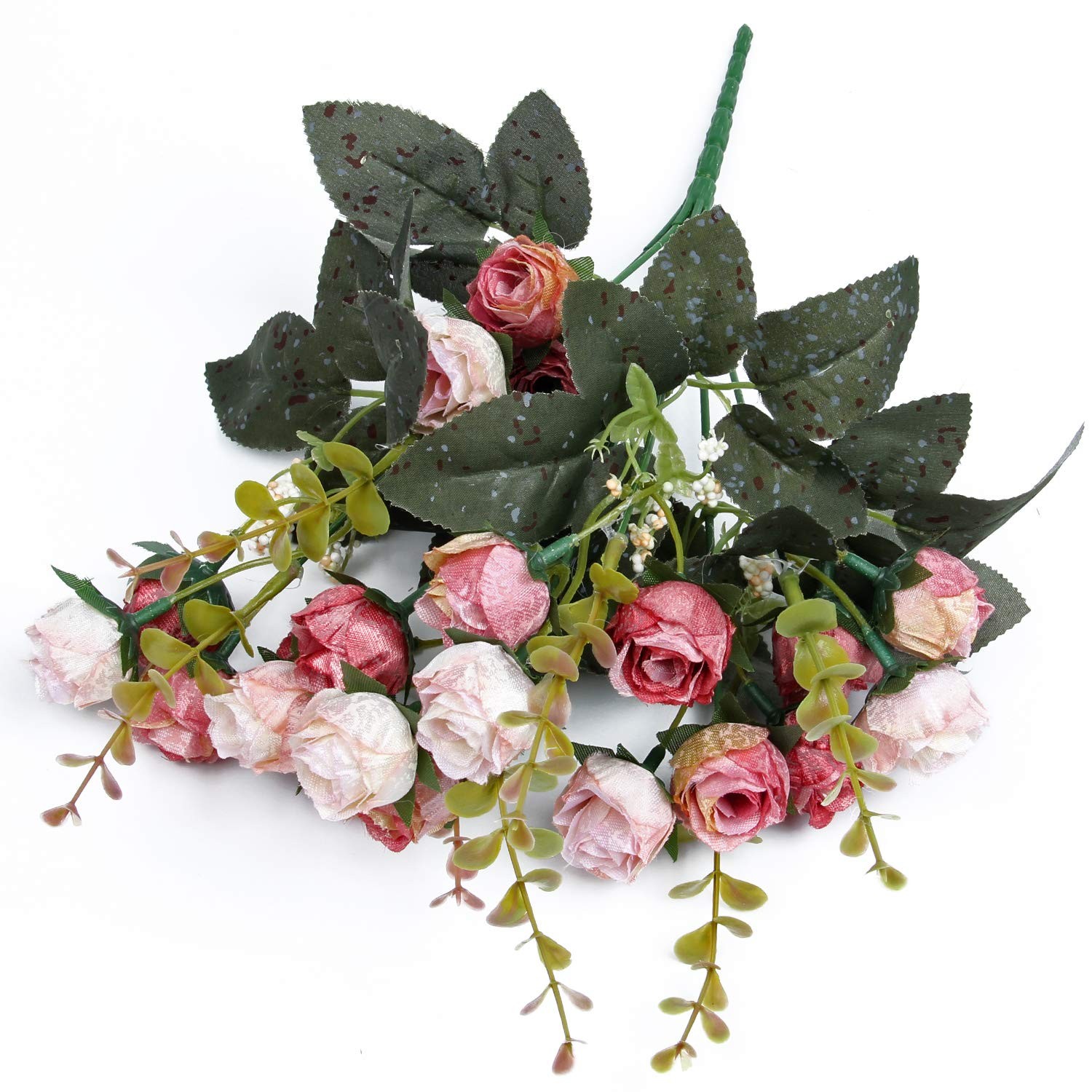 4 PCS 21 Heads Silk Rose Bouquet Mini Artificial Flowers Pink Wedding DIY
