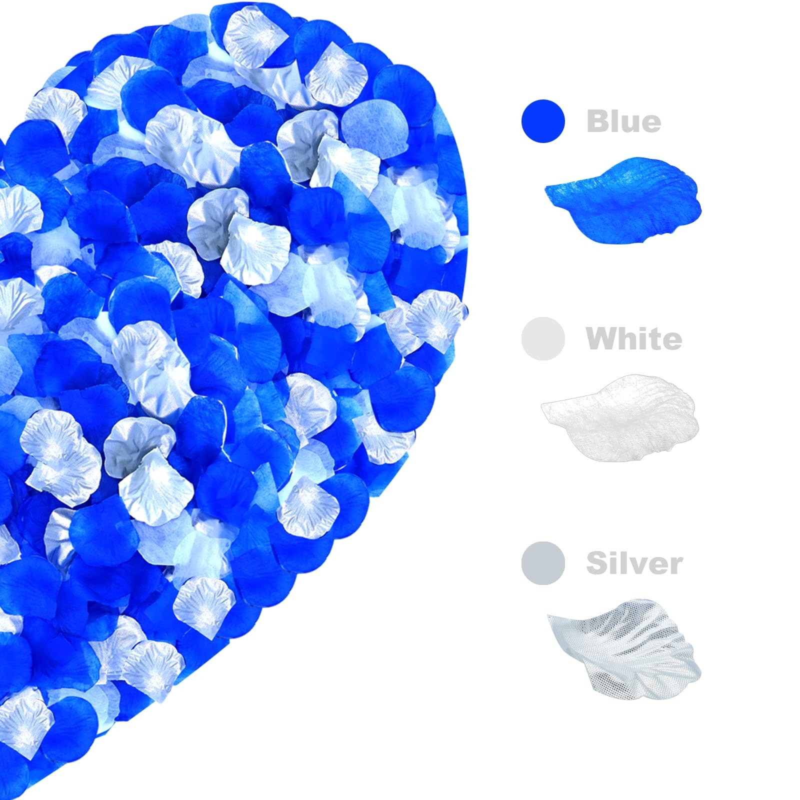 1200 PCS Silk Rose Petals, Blue, White, Silver, Artificial, Wedding Decor