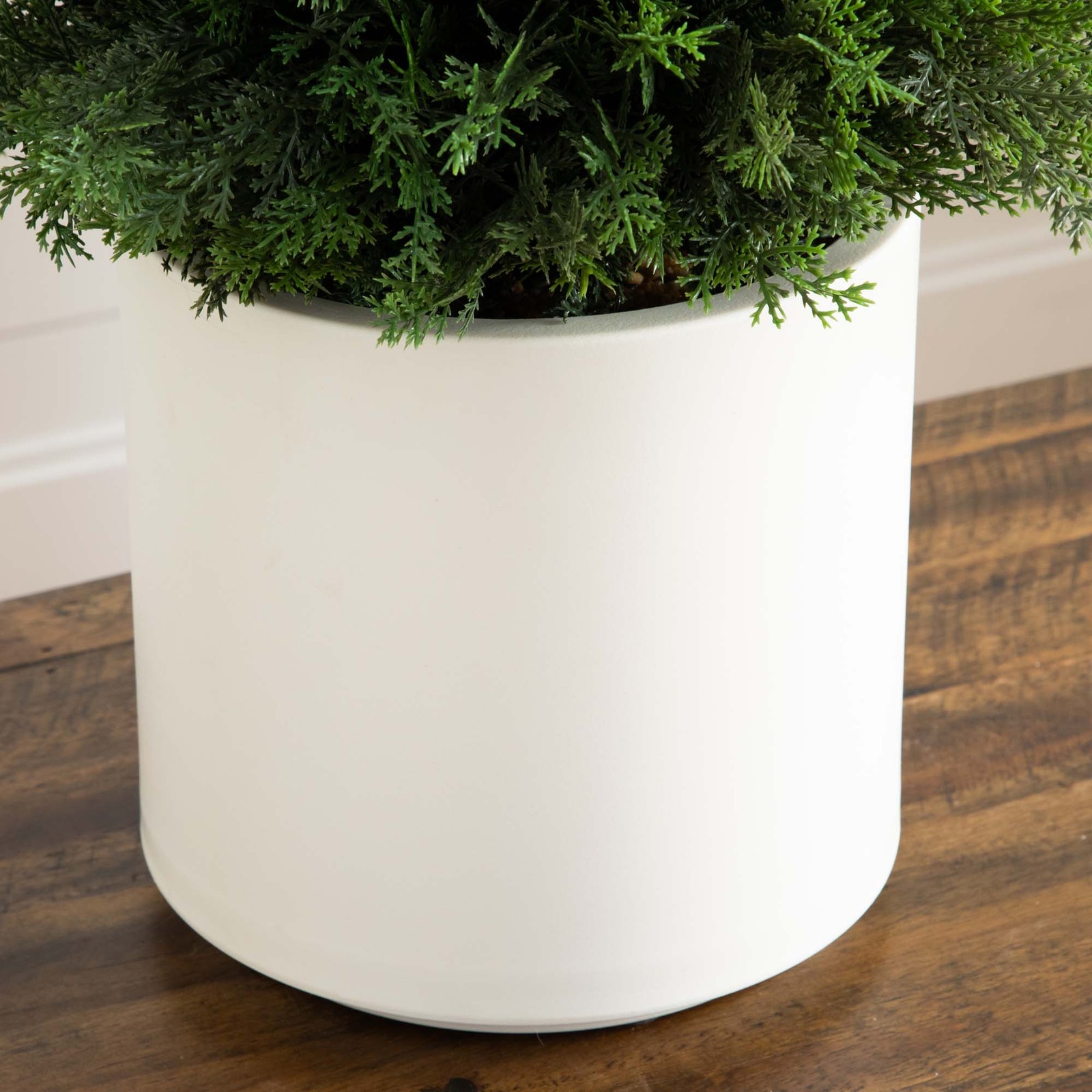 Nearly Natural 3ft UV Resistant Cedar Tree in White Planter in Green