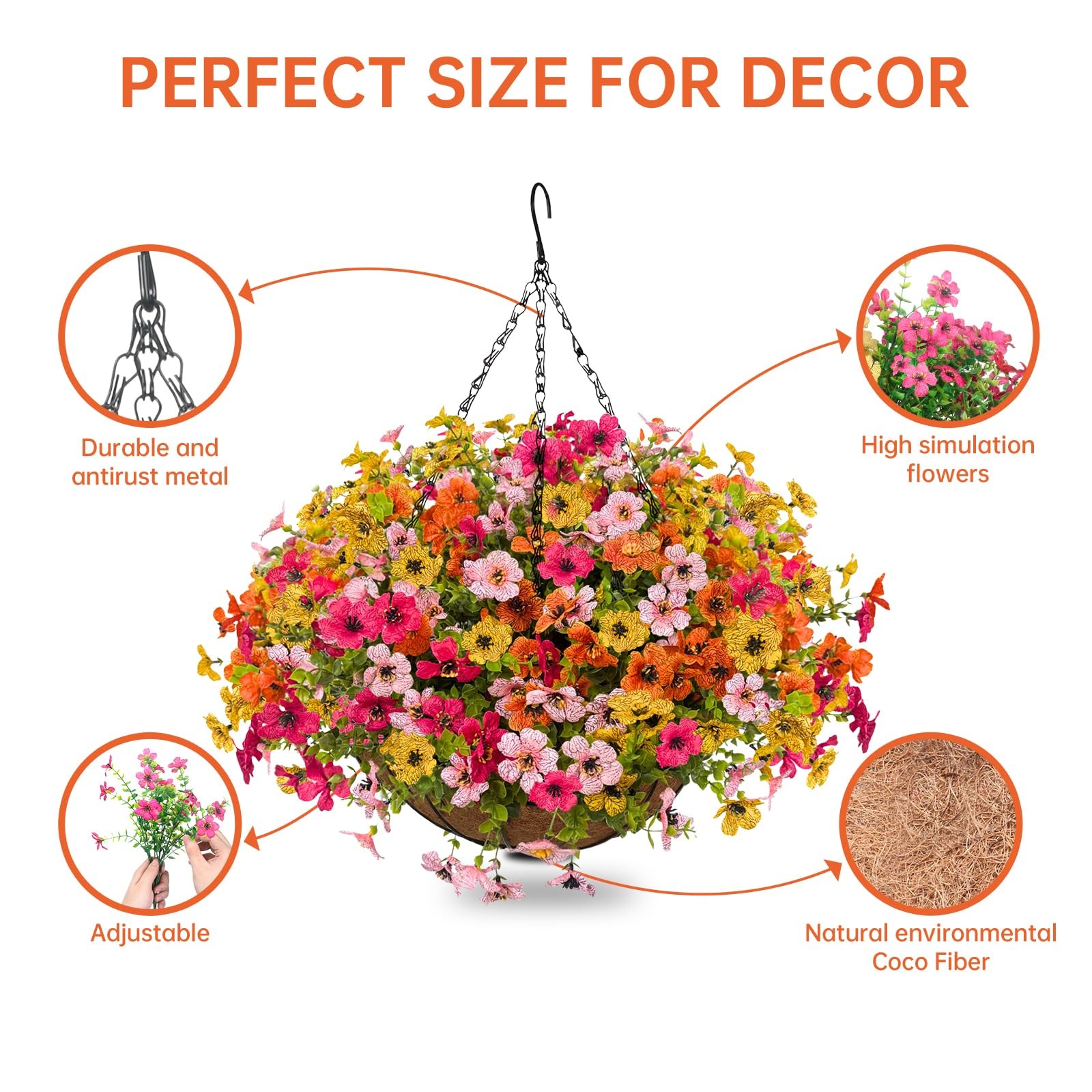 Artificial Flowers with Hanging Baskets Outdoors for Decoration Spring Summer…