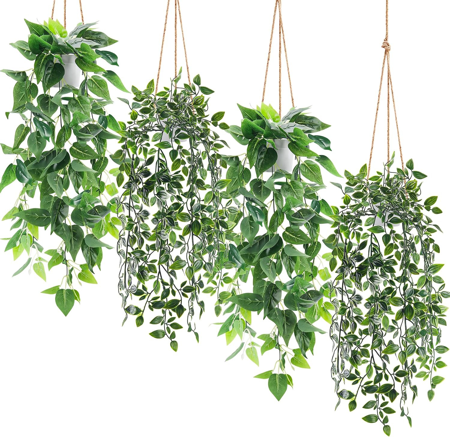 Der Rose 4 Pack Fake Plants Hanging Faux Potted Ivy Vine Artificial Mandala Plan
