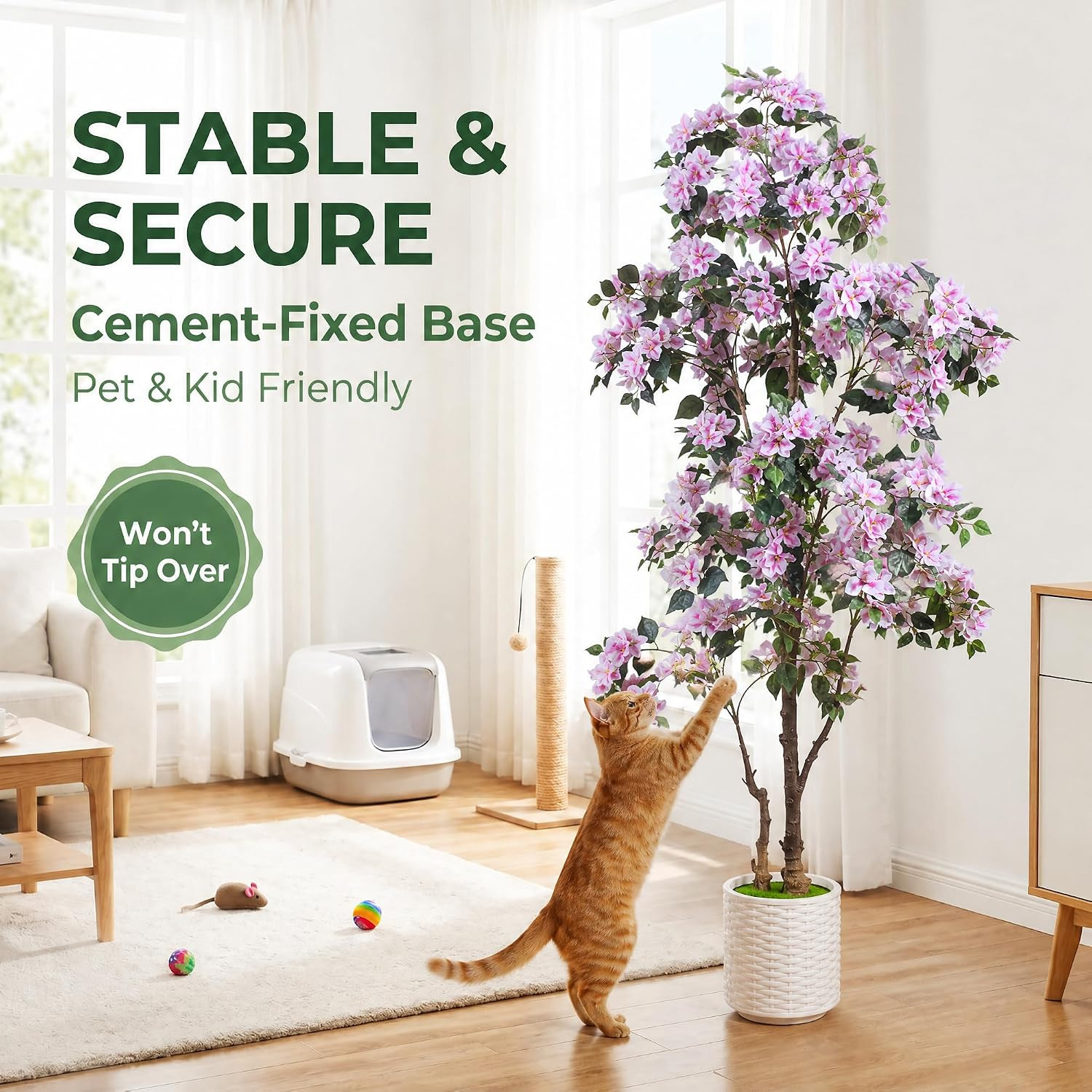 6FT Artificial Bougainvillea Tree with Realistic Light Pink Silk Flowers, Real T