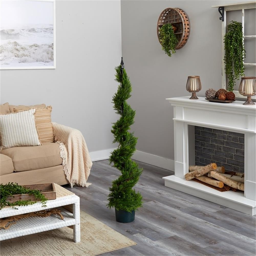 Pemberly Row 60″ Cypress Spiral Tree with Pot and Faux Soil in Green/Black