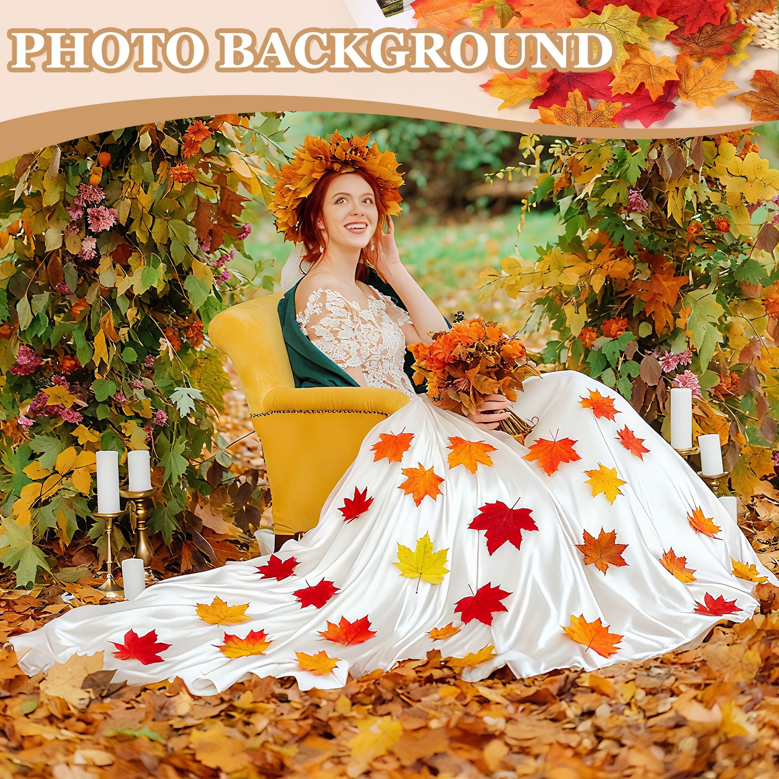 400Pcs Fall Leaves 3.3 Inch Colored Mixed Fake Leaf, Yellow
