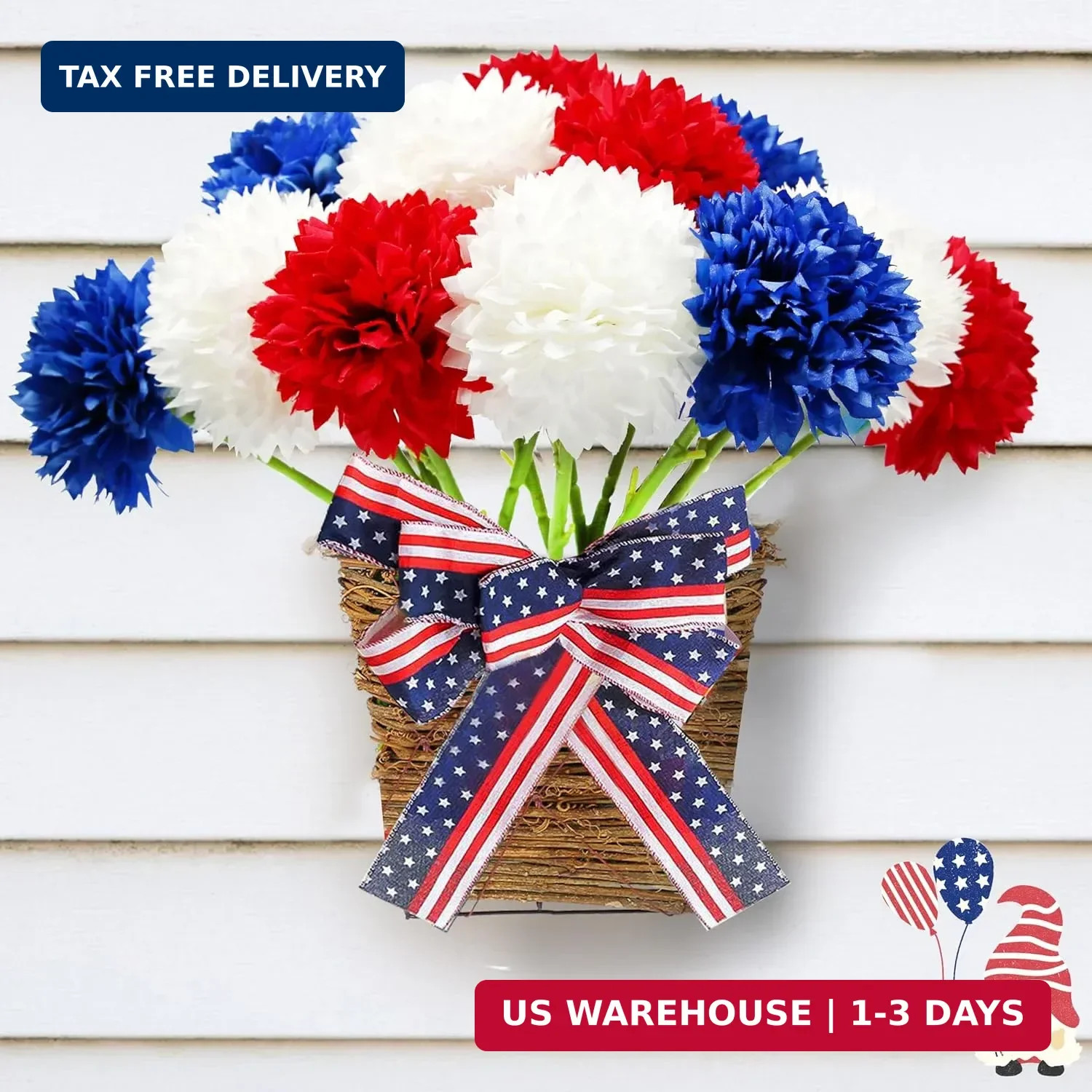 Tinsow 12 pcs Artificial Flower Patriotic Memorial Bouquet Red White and Blue Fa