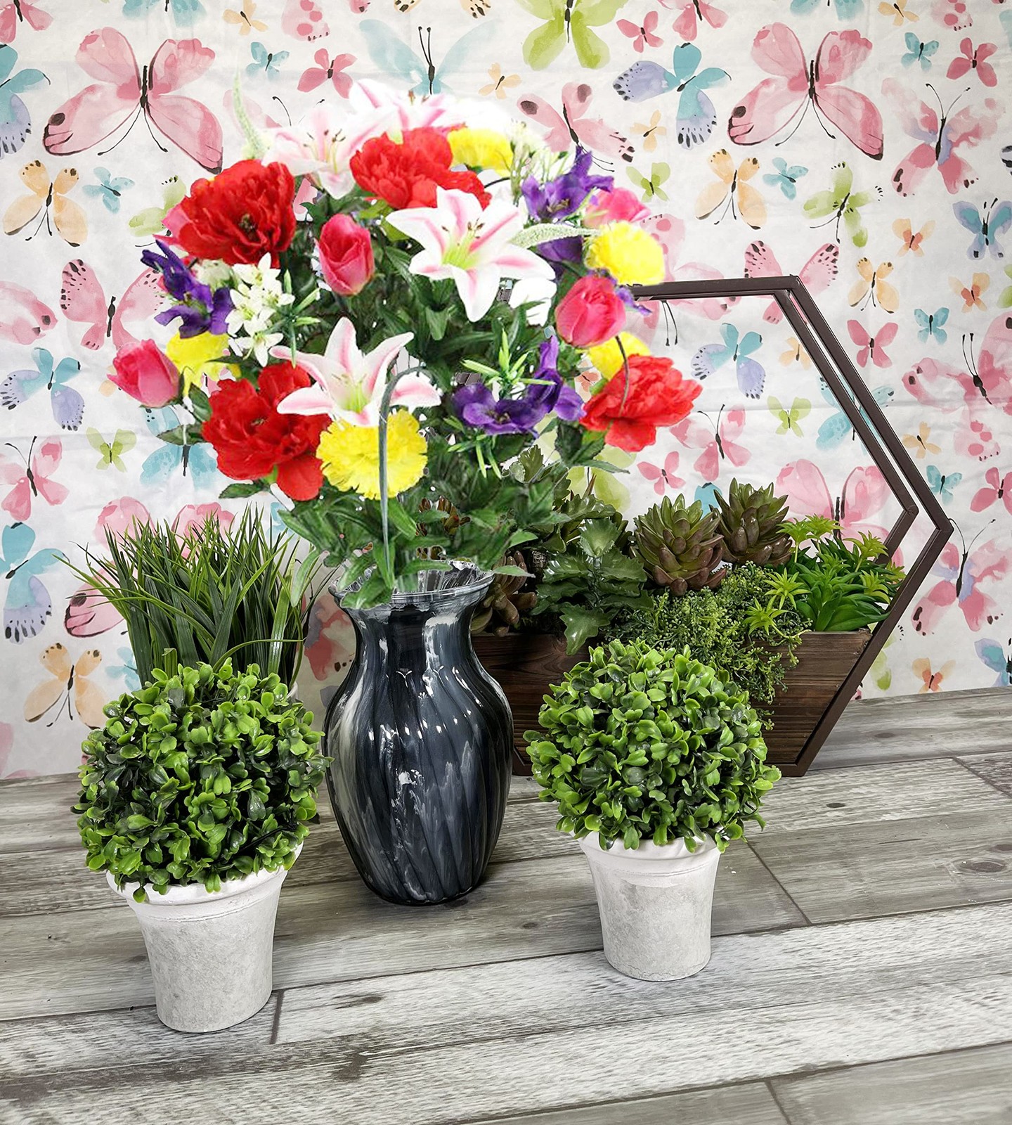 40 Stem Artificial Flowers Roses Lily Peony Mixed Bush Spring Faux Flower Arr…