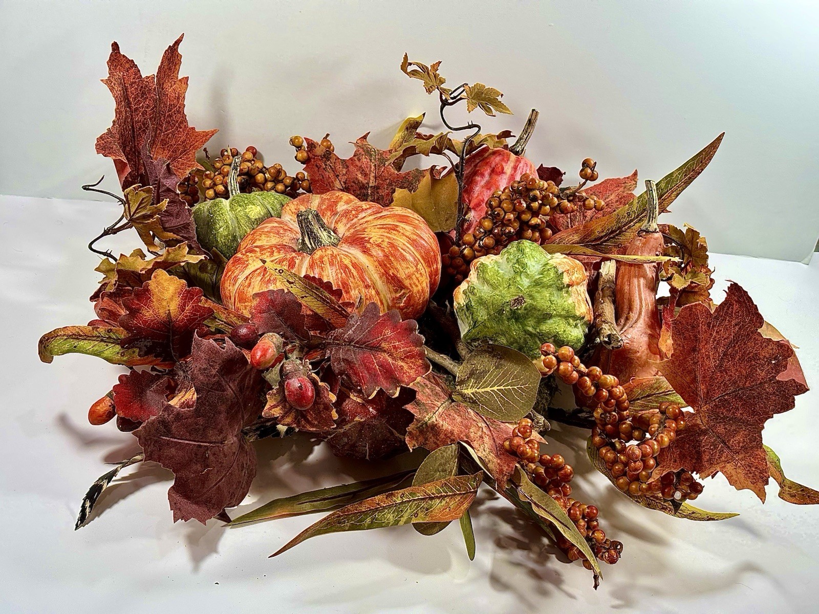 Thanksgiving/Fall Leaves Gourd Centerpiece w/ Twigs Oval Arrangement 19”