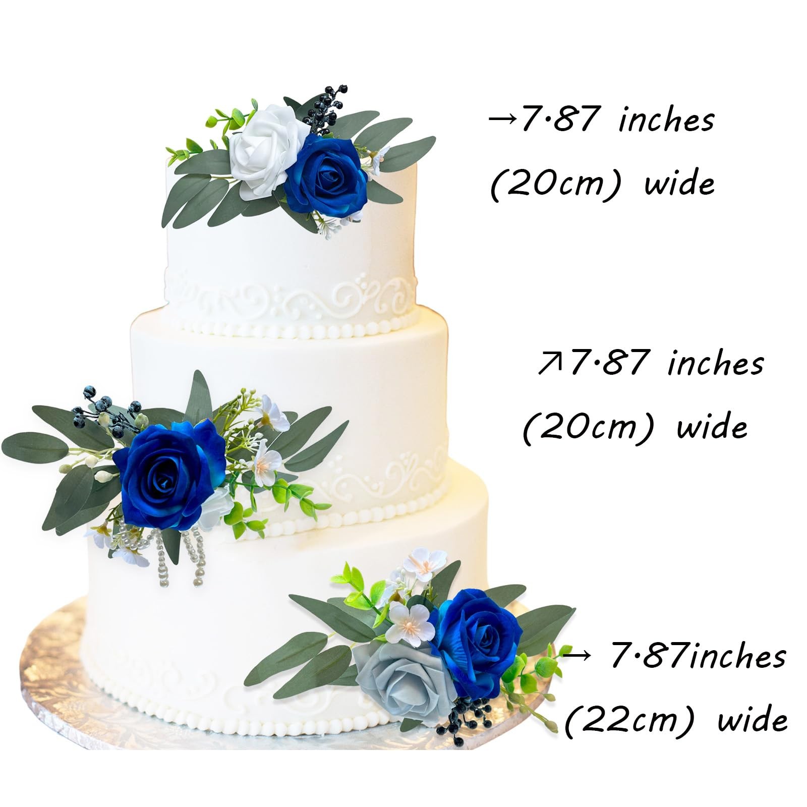 CherishedMoments 3Pcs Pre-Made Cake Flowers,Navy Blue Wedding Cake Decor