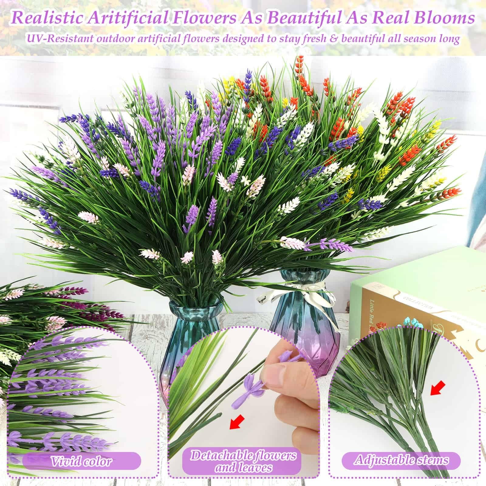 32 Bundles Artificial Monkey Grass Plants & Flowers for Outdoors