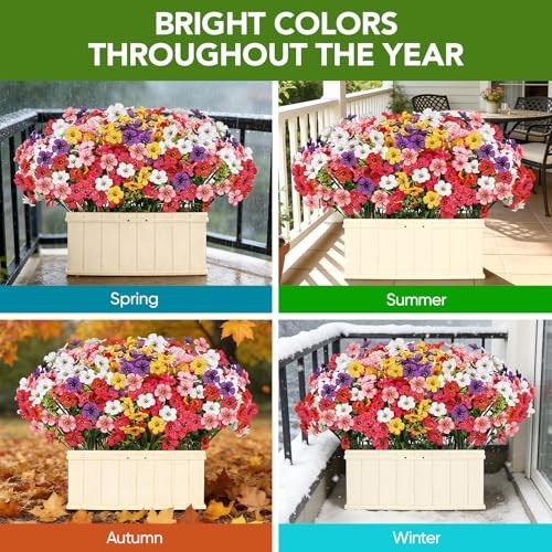 24 Bundles UV Resistant Artificial Flowers – Fake Silk Plants for Garden Decor
