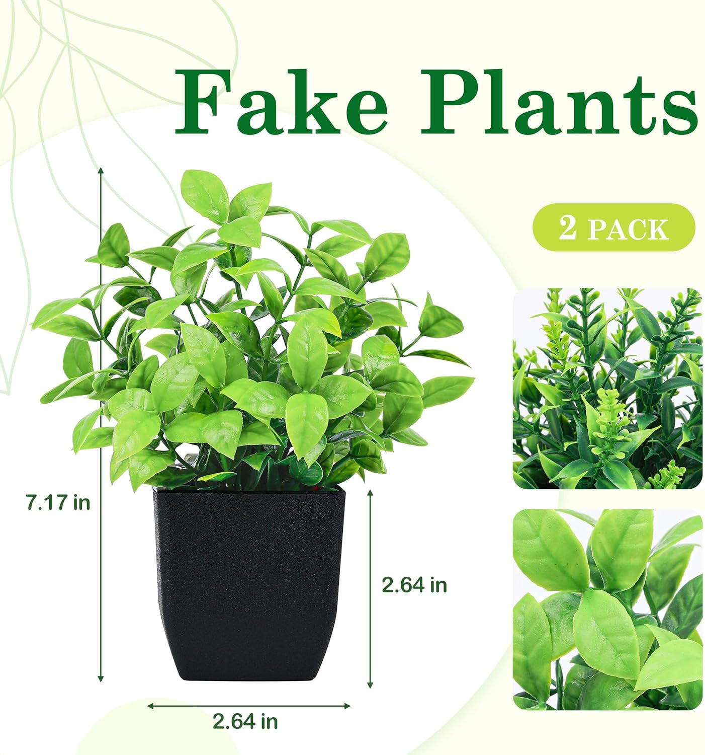 2 Pack Fake Plants Small Faux Artificial Small Potted Plants Indoor Black Bathro