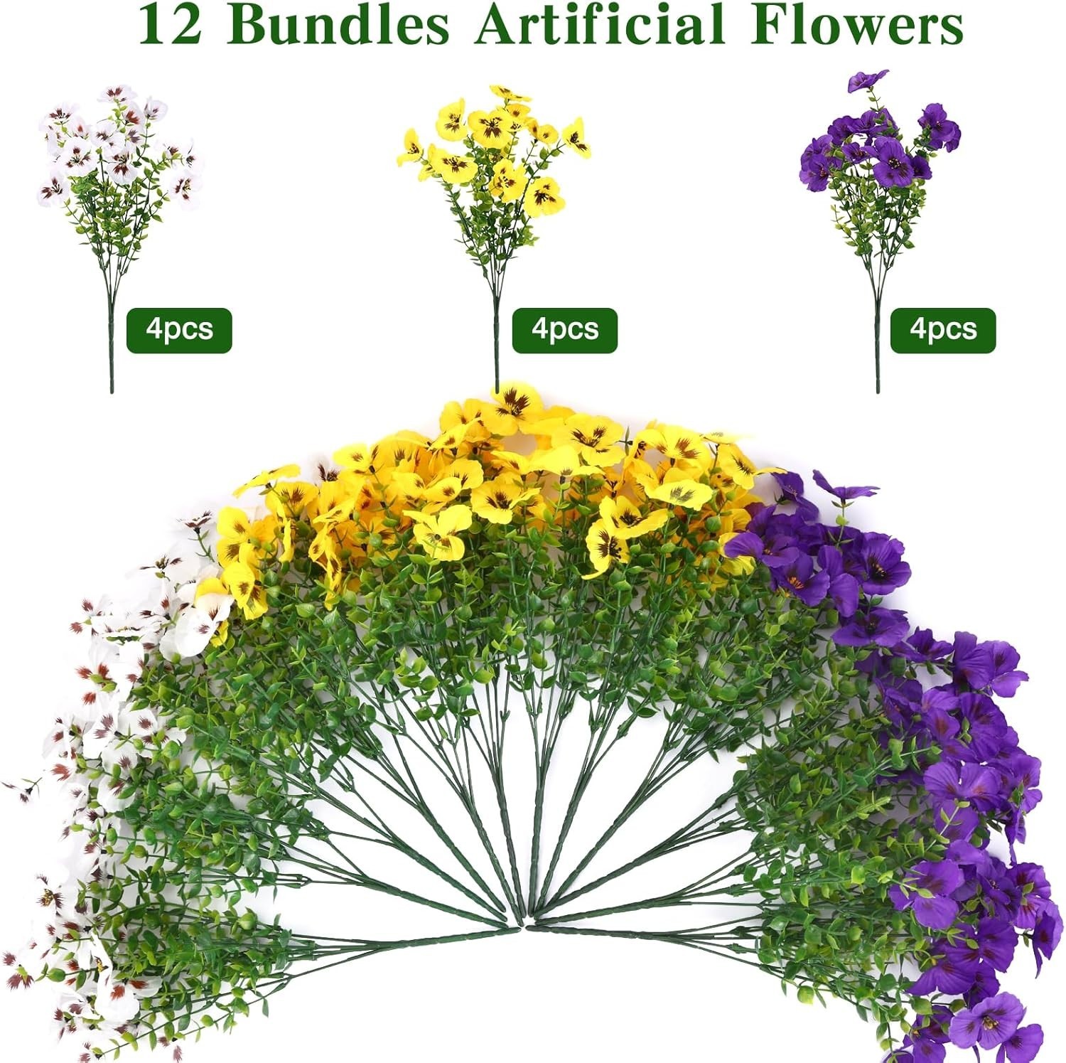 Vibrant 12 Bundle Faux Silk Pansy Set – Perfect for Home and Garden Decorating
