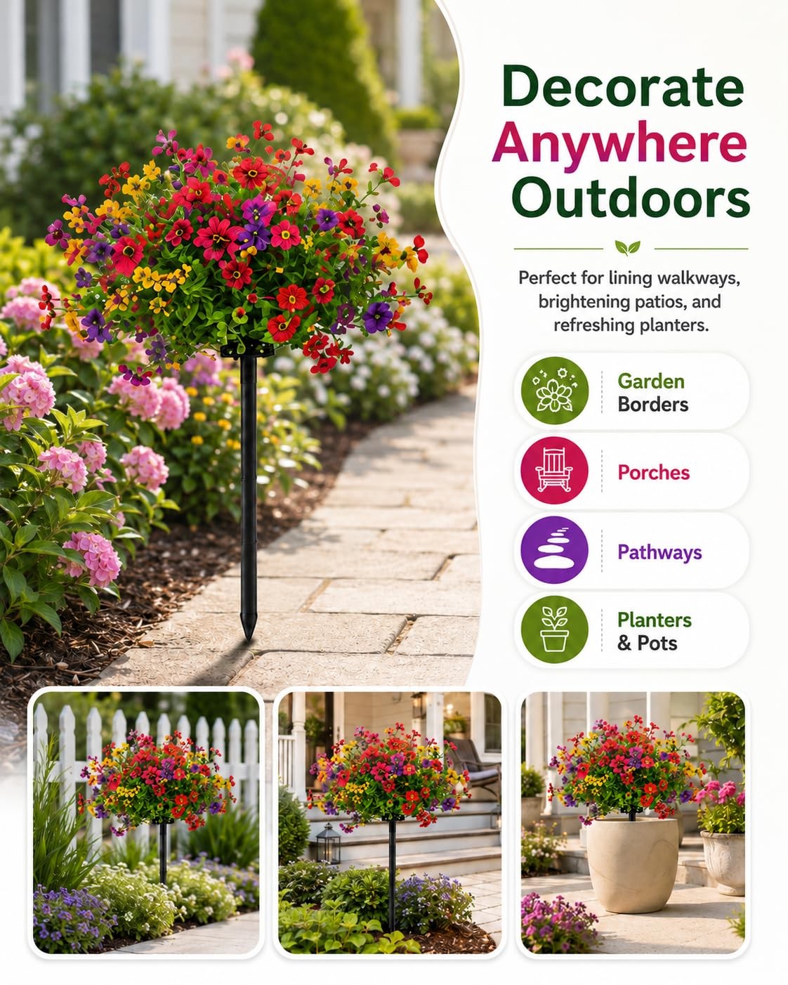 2 Pcs Artificial Flowers for Outdoors with Stakes Potted Trees Ground Fake Pe…