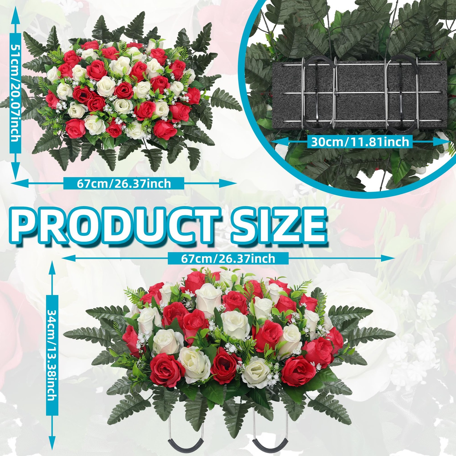 Artificial Cemetery Flowers Saddle – Grave Decoration Headstone Flower Rose O
