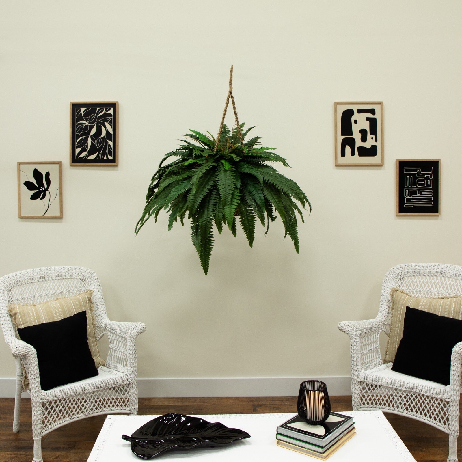 29″ Double Giant Artificial Boston Fern in Hanging Basket. Retail $139