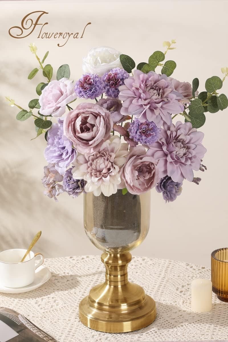 Artificial Flowers Combo Purple Silk Flowers Roses Dahlias Wedding Centerpieces