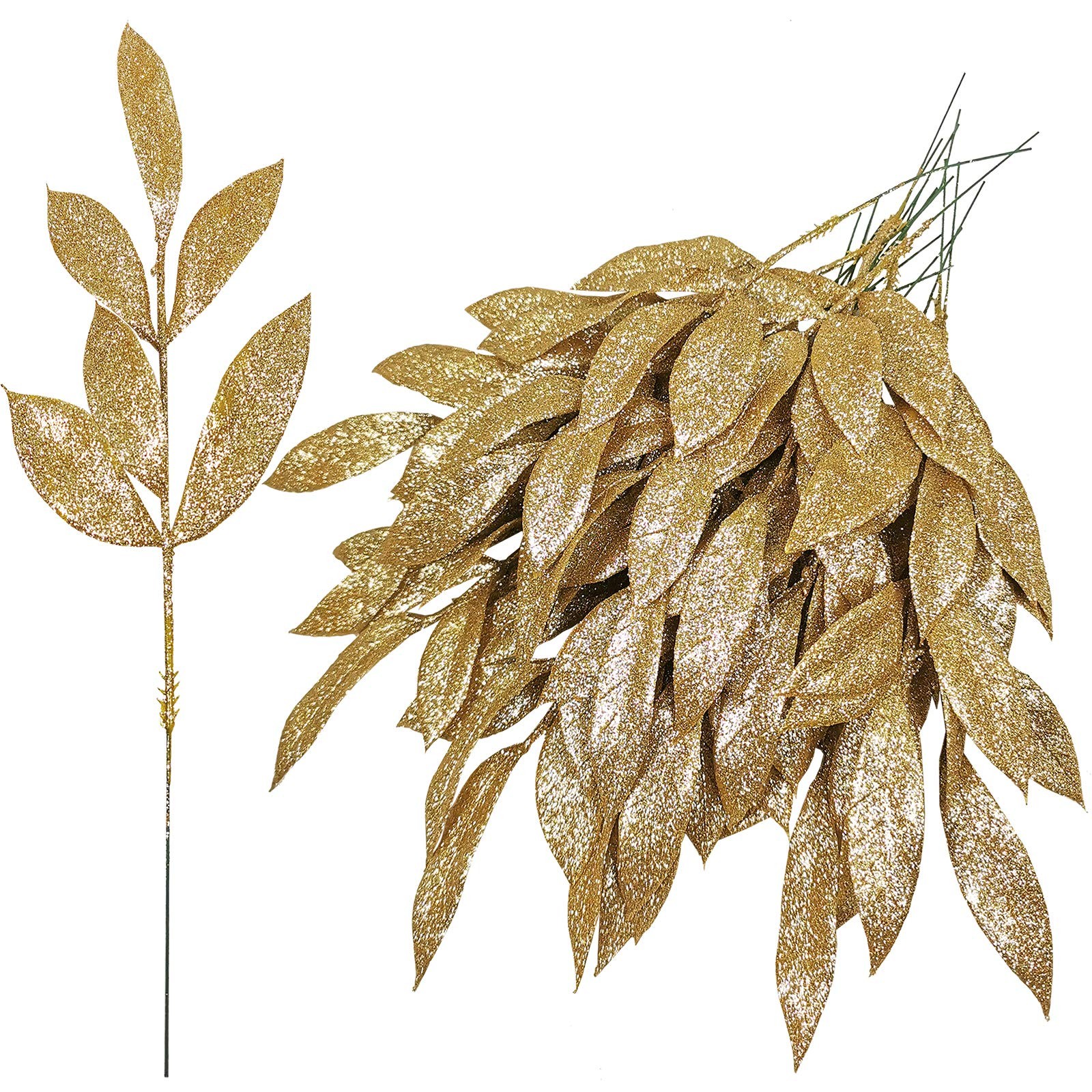 20 Pieces Gold Glittered Artificial Leaf Spray Picks 12″ Tall for Christmas W…