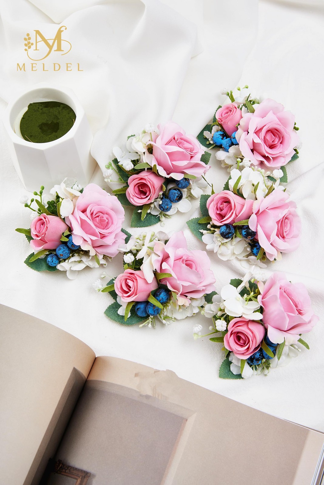 Pink Pocket Boutonniere Men Wedding Prom Corsages Flower Party 6 PCS