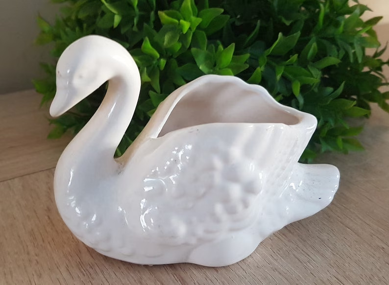 Vintage Ceramic Flower Pot – Swan Animal Planter