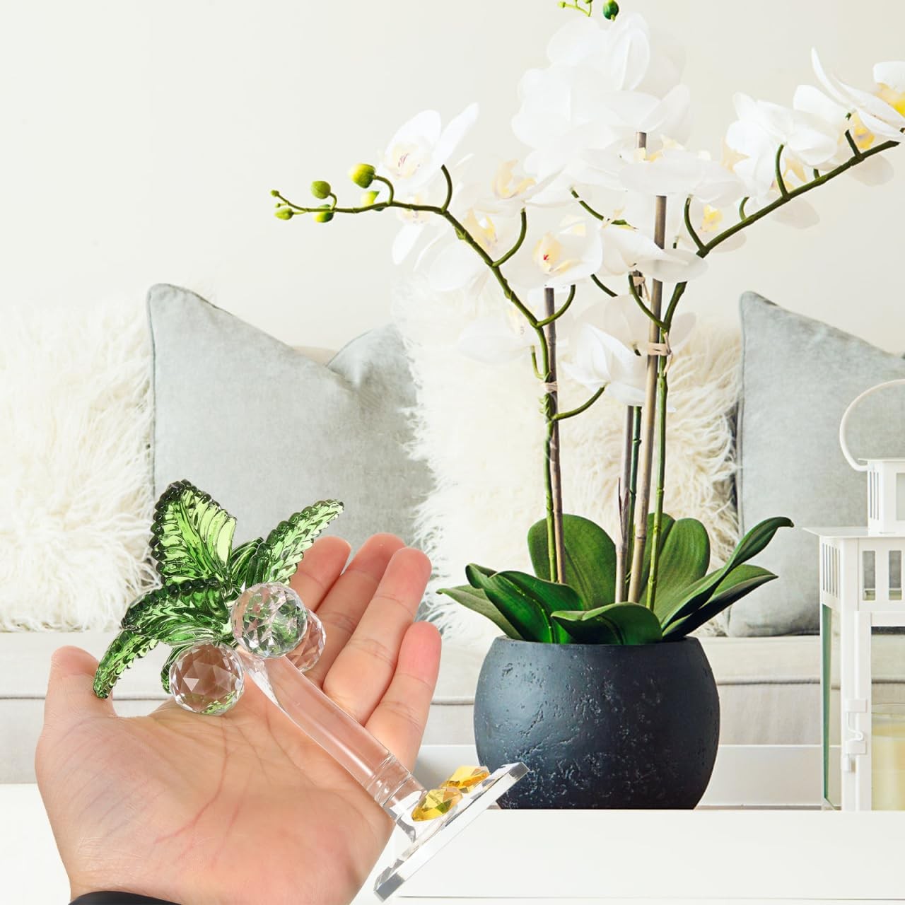 Crystal Coconut Tree Ornament 3.93In Artificial Palm Tree Figurine Decorative…