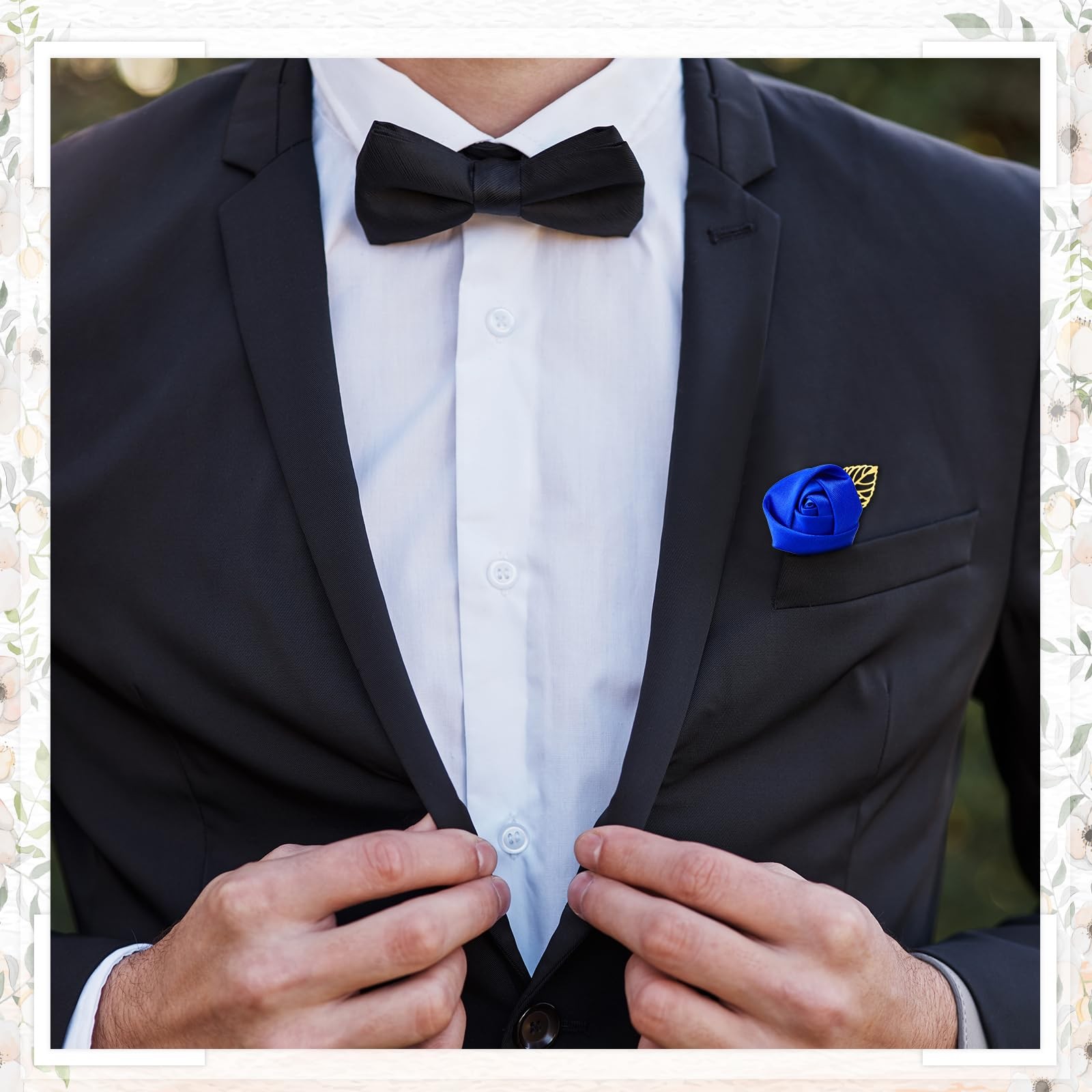 Blue Rose Boutonniere Wedding Buttonholes Pocket For Men Prom Party 24 PCS