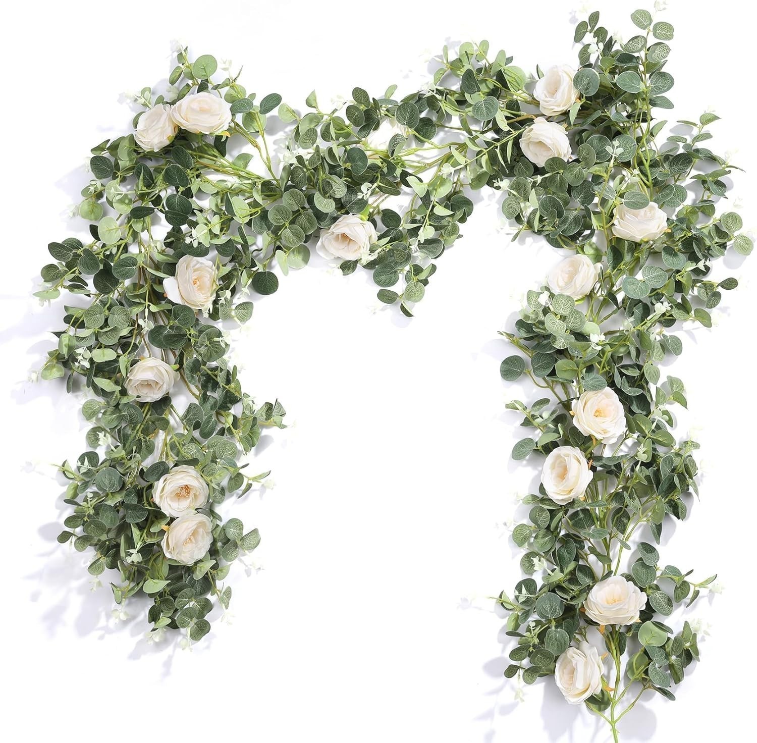 2Pcs 13FT Artificial Eucalyptus Flower Spring Garland W/ Fake Rose Flower Vine