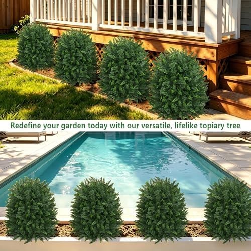Artificial 28.7 Inches Cedar Topiary Trees with Ground Spike, 2 Pieces Fake Pine