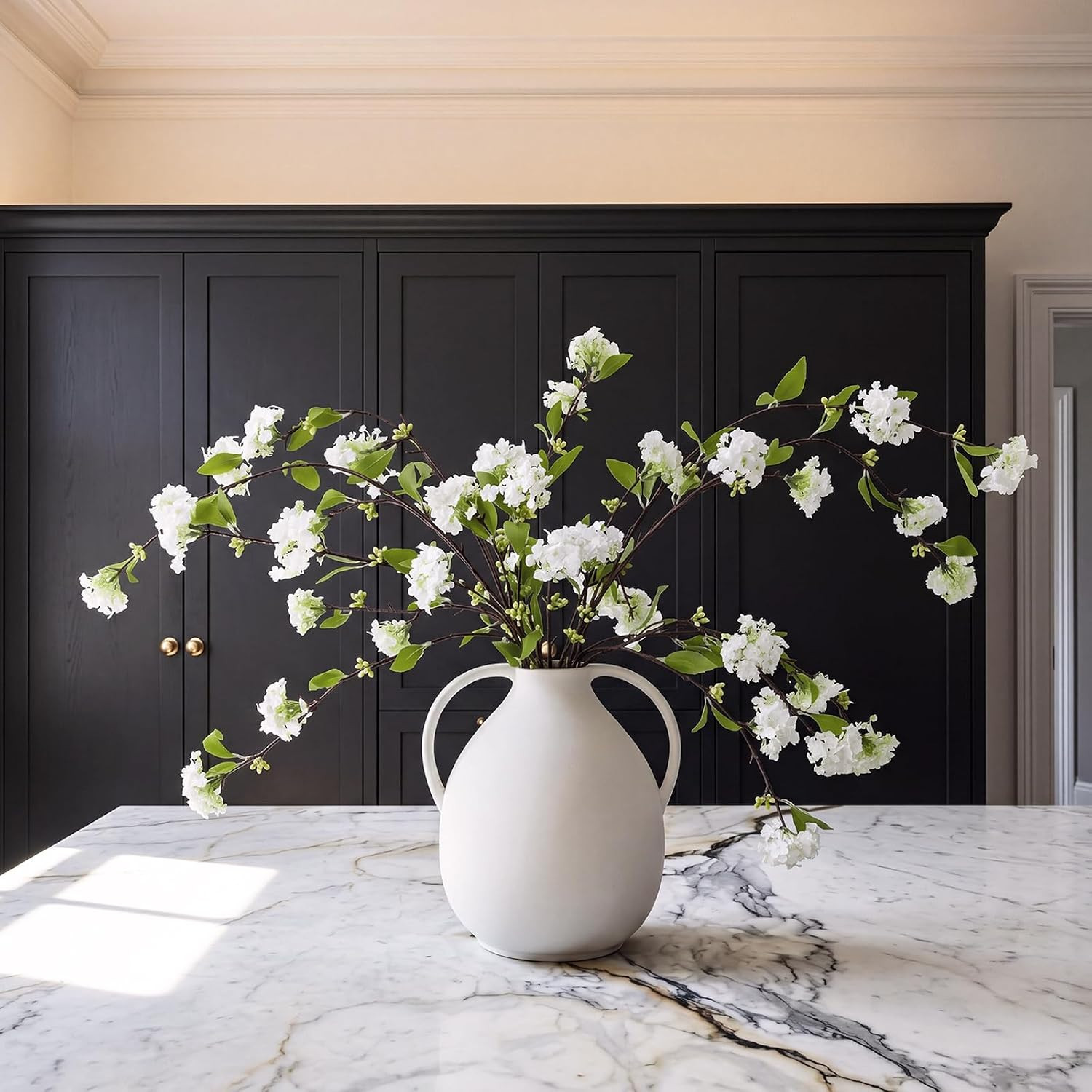 4 Pcs Faux Snowball Viburnum & Hydrangea Long Stem Flowers for Home Decor