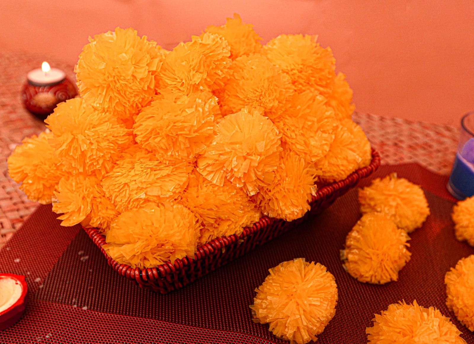 60 pc Artificial Marigold Flowers for Diwali Decorations, Day of The Dead, Dí…