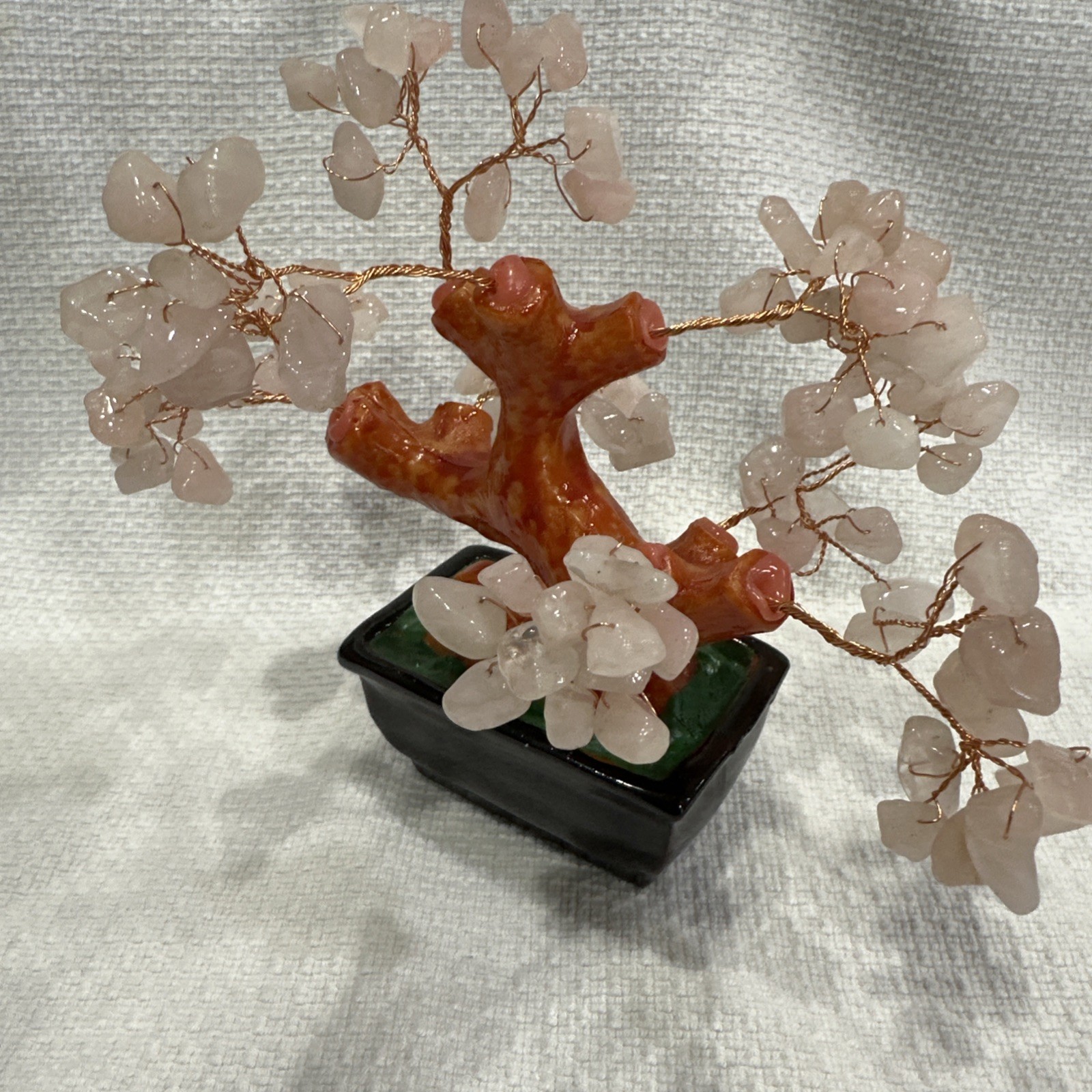 Natural Rose Stone Asian Style Bonsai Money Tree Pink Quartz Crystal Feng Shui