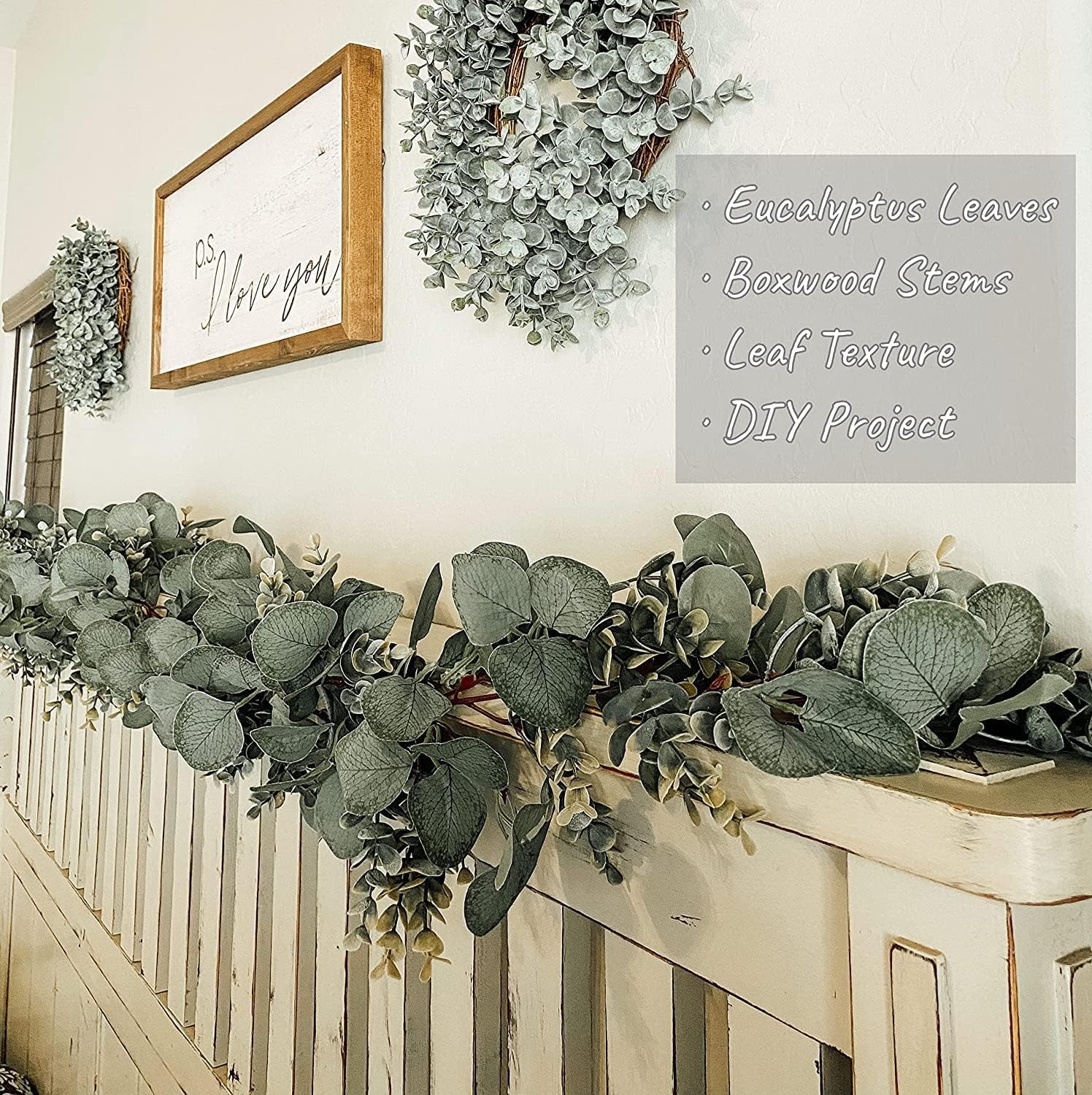 2 Pack Eucalyptus Garland Total 13.1 Ft Lush Silver Dollar Leaves Boxwood Art…