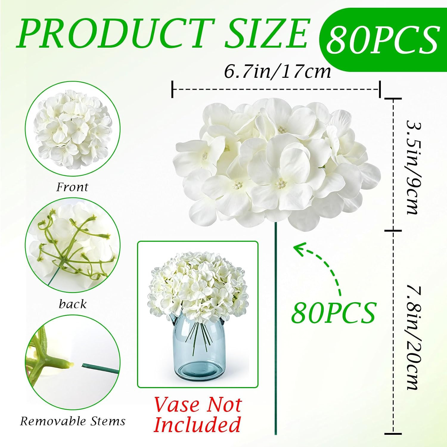 80PCS White Silk Hydrangea Flowers for Weddings, Parties, Home Decor