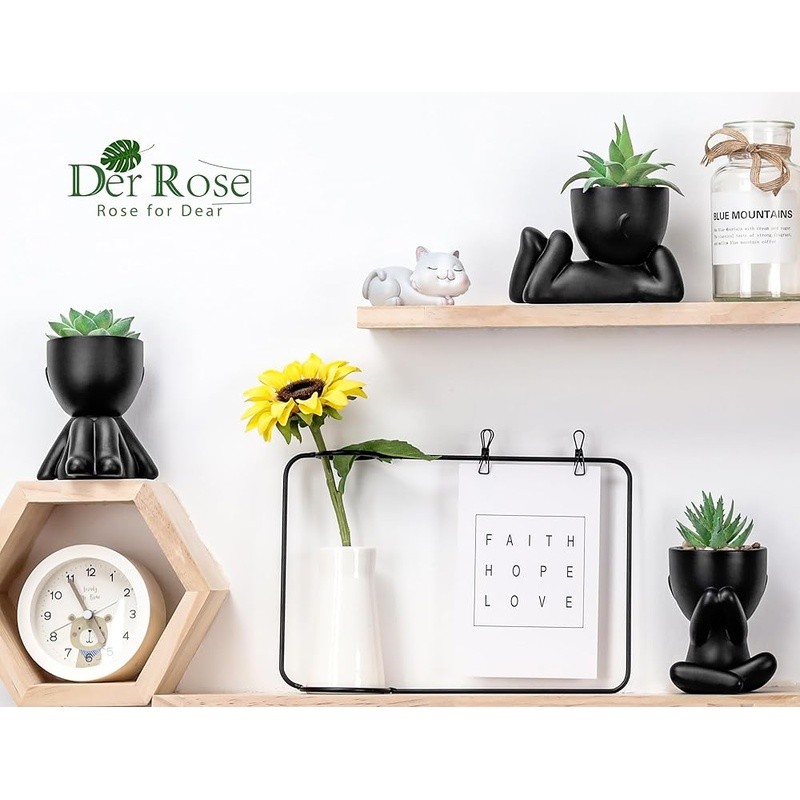 Human-Shaped Pots Faux Succulent Plants Indoor Desk Decor Cute Office Gifts New
