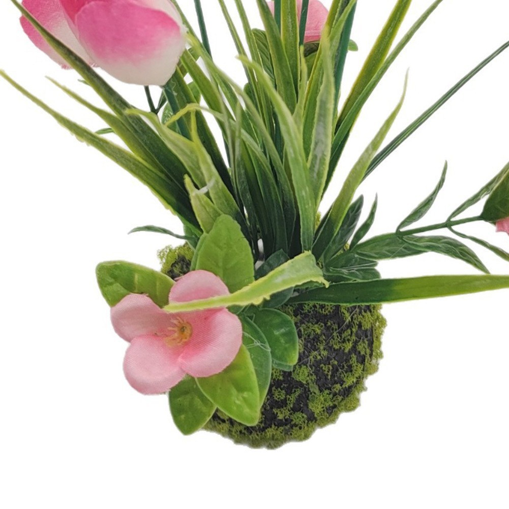 Artificial Pink Tulip in Decorative Moss Ball 7.5cm 23cm for Bookshelf