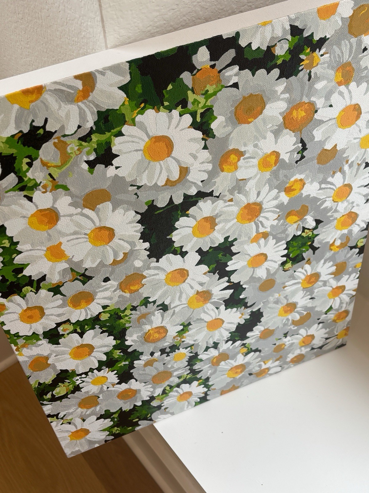 Hand Painted Daisy Canvas Art ‘Finished Paint’ by Number Floral Wall Decor