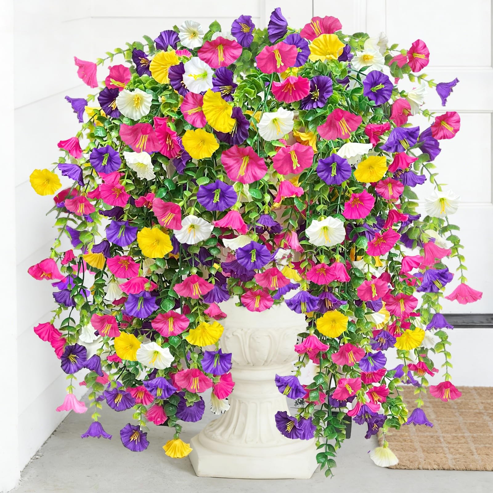 TURNMEON 4PCS Artificial Hanging Flowers 276 Heads Faux Petunias Eucalyptus