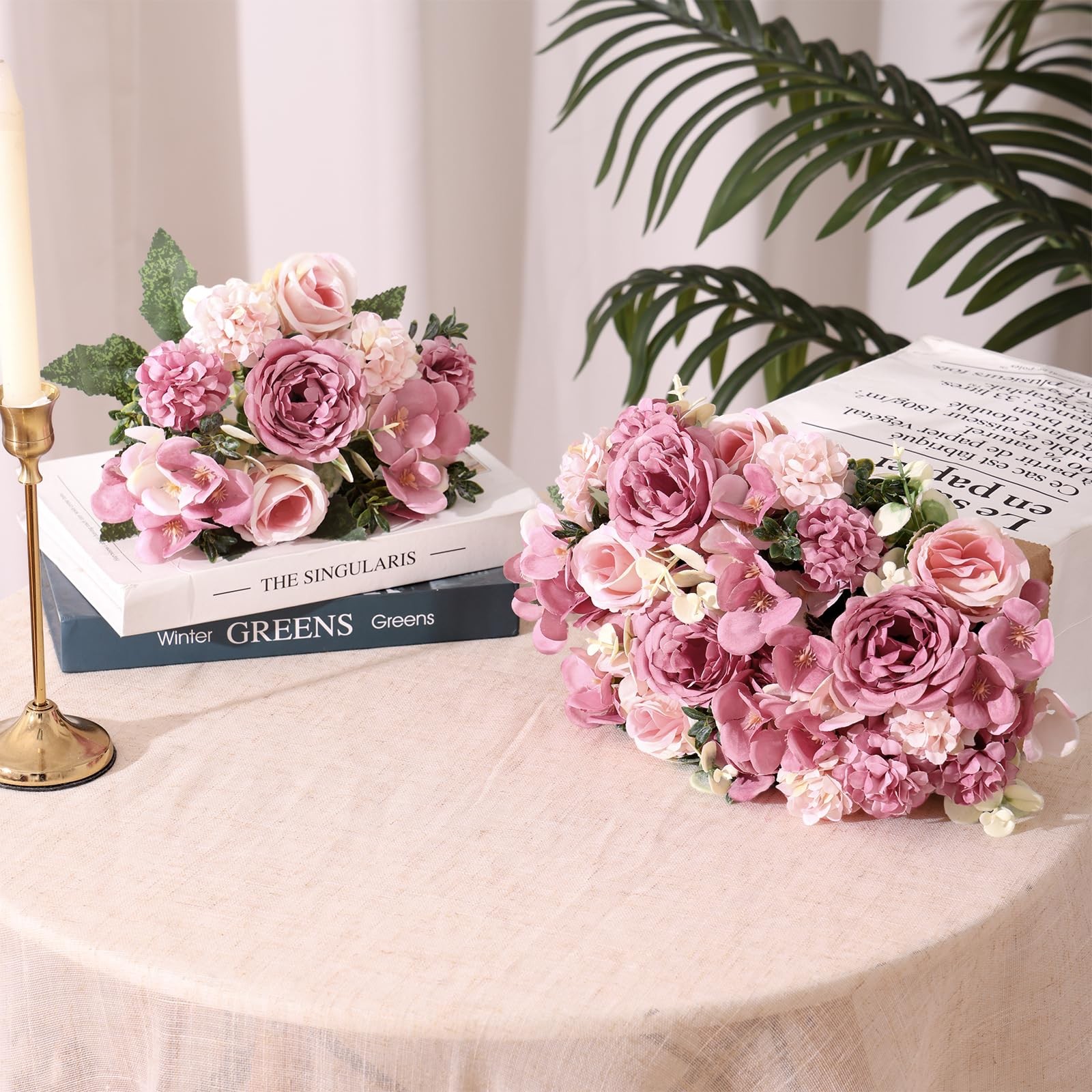 2 Packs Peonies Artificial Flowers Silk Pink Purple Artificial Peonies Bouque…