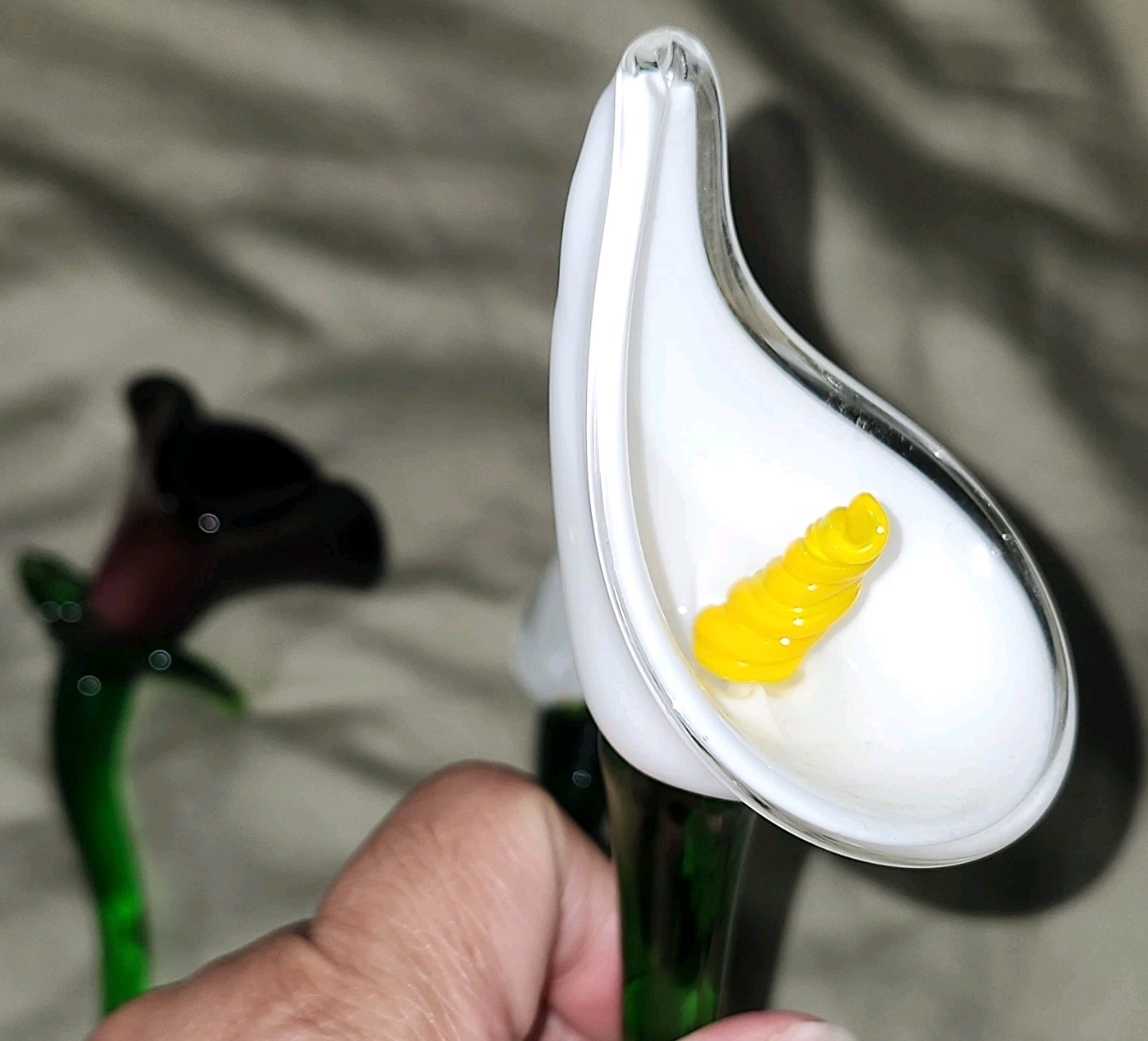 4pcs Hand Blown Glass Flower Stems Rose & Calla Lily Multicolor 12 in
